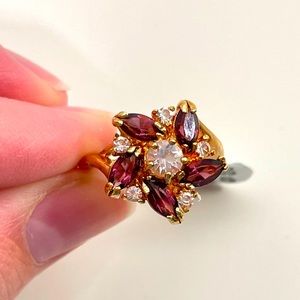 NWT DAC 14K GOLD Electroplated Purple Rhinestone Gifting Floral Holiday Ring